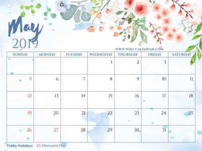Free Printable May 2019 Floral Calendar With Holidays